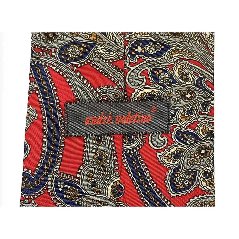 Andre Valentino Mens Tie 100% Silk USA Made Red‎ Multi Floral Design 60L X 3.75W